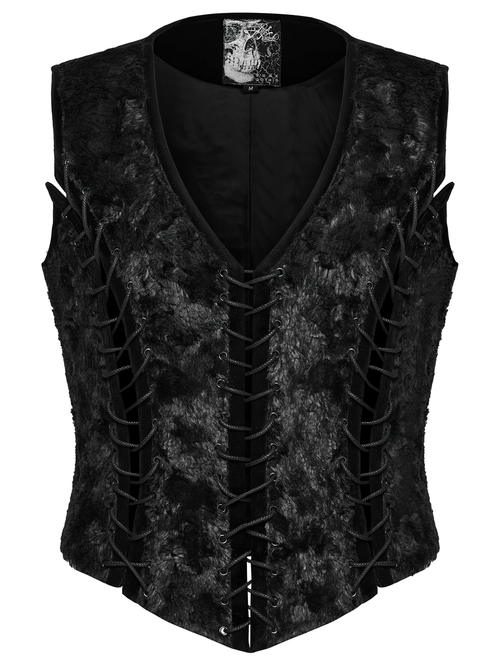 Gothic Gentleman's Velvet Lace-Up Vest with Eyelet Detail showcasing luxurious textures and eyelet drawstrings.