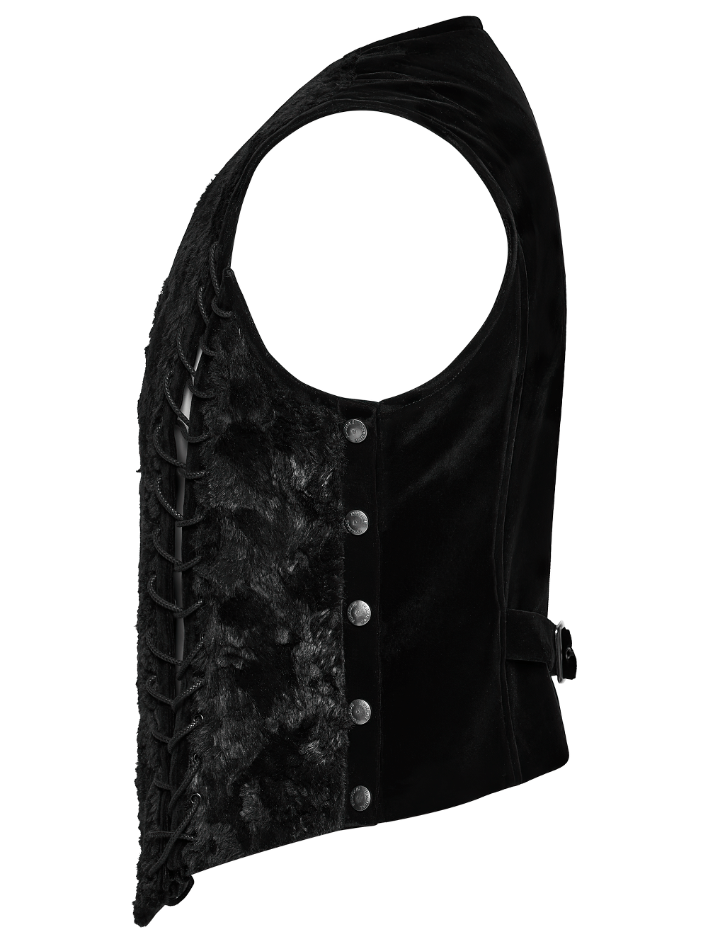 Gothic Gentleman's Velvet Lace-Up Vest with Eyelet Detail showcasing luxurious textures and adjustable back waist strap.