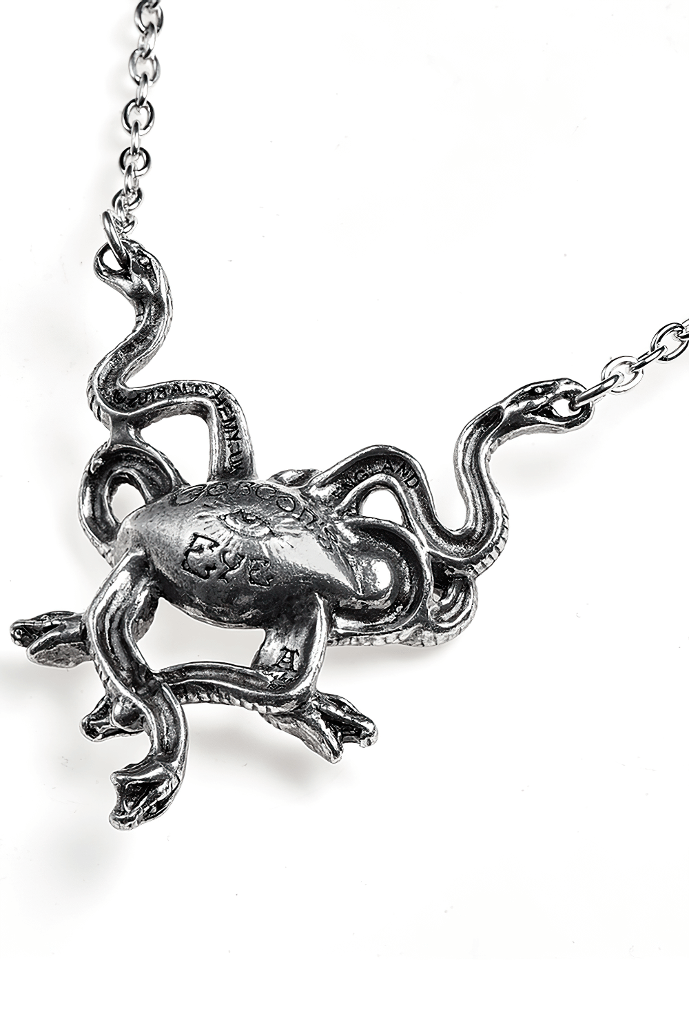 Gothic Gorgon’s Eye Necklace featuring serpent detailing and intricate design, perfect for mythical jewelry lovers.