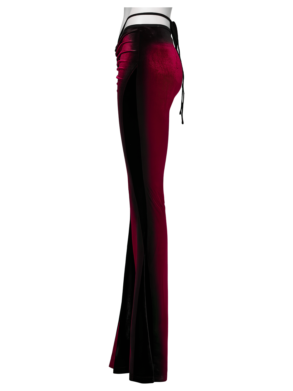 Gothic gradient velvet flared pants showcasing pleat detail and lace, perfect for a stylish statement look.