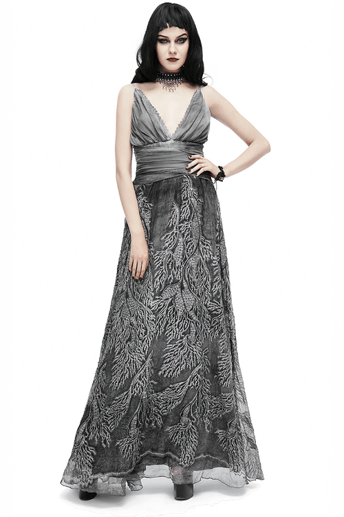 Gothique Gris Sexy Deep V Dos Nu Robe pour Femmes / Dames Robe Longue / Mode Punk