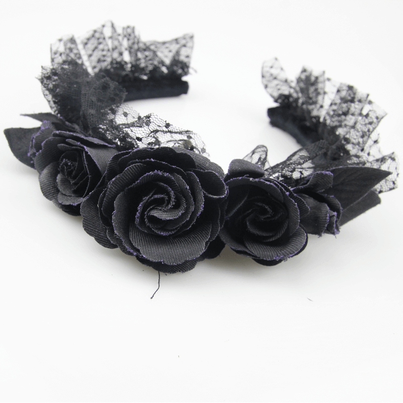 Gothic Hair Accesories with Roses / Women's Elastic Floral Hair Wreath