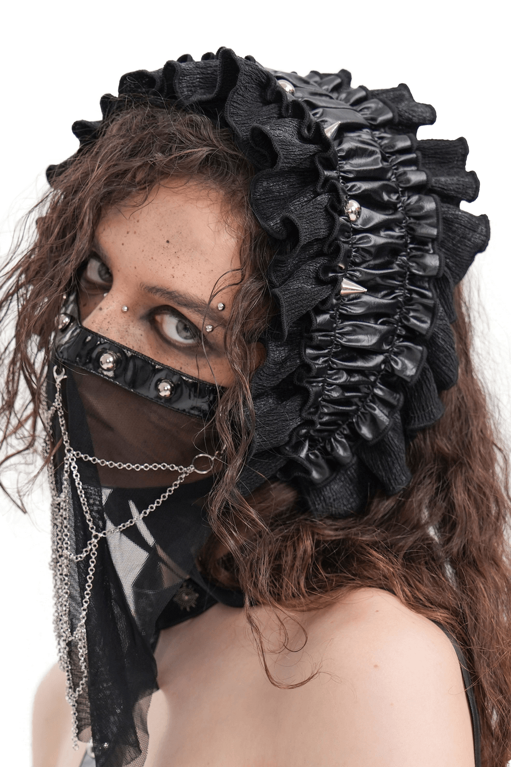 Gothic-Haarschmuck mit Satinband und Rüschenbesatz