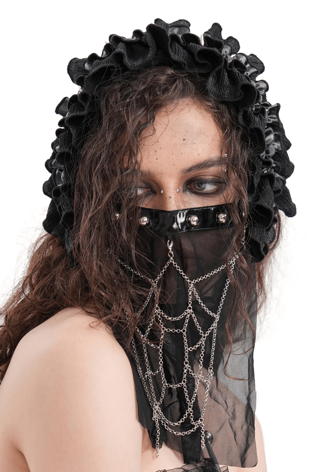 Gothic-Haarschmuck mit Satinband und Rüschenbesatz