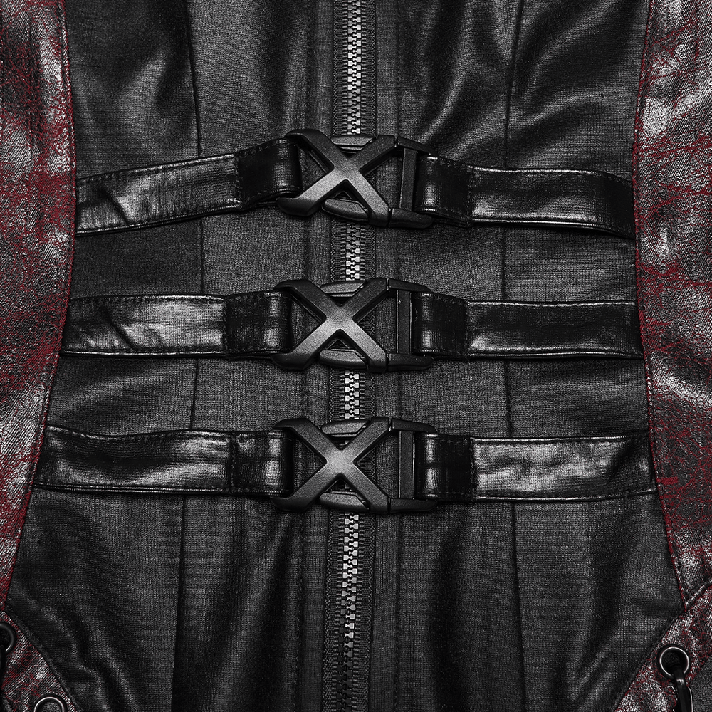 Gothic Halter Dress with Lace-Up Waist and Zipper Split featuring buckle details and stylish zipper.