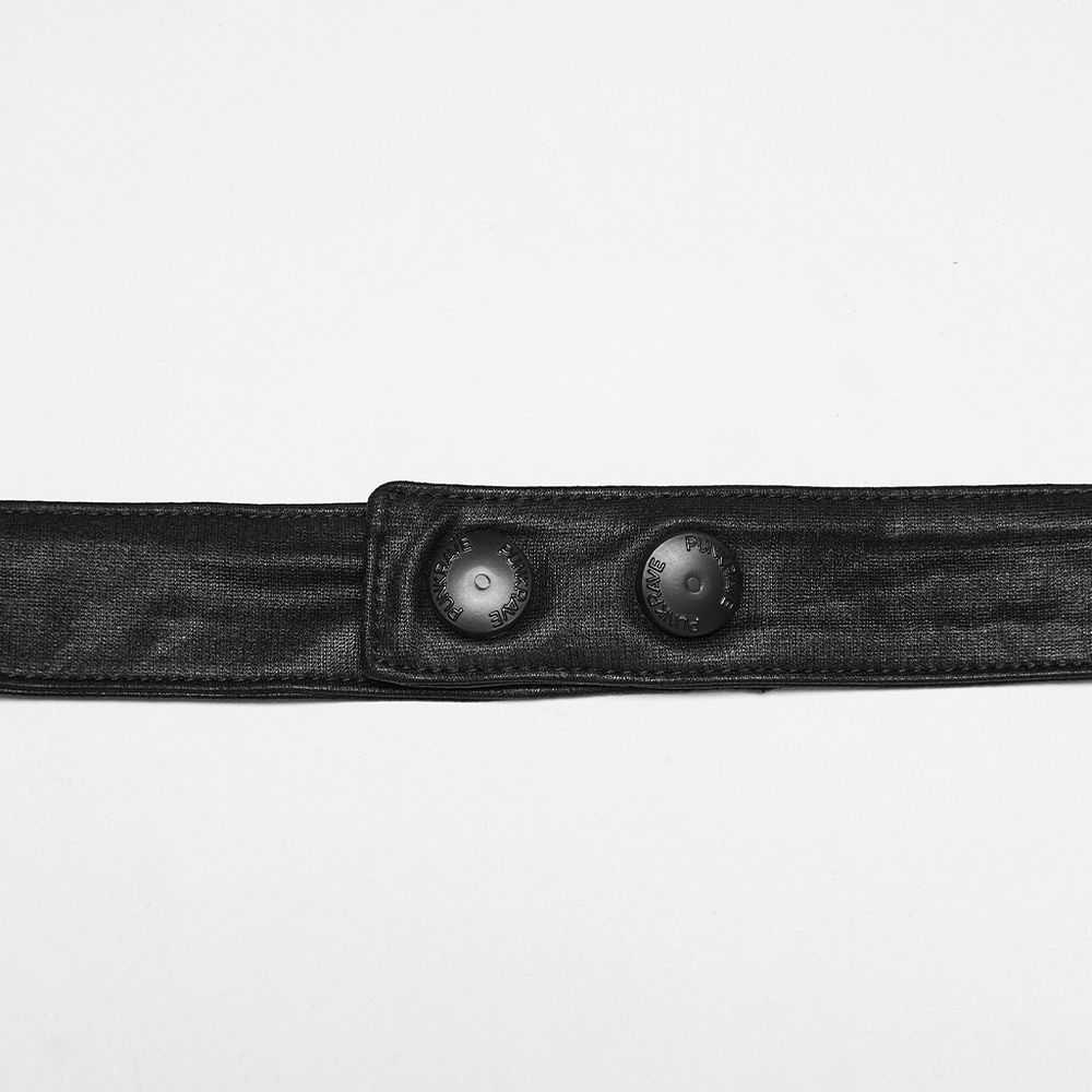 Gothic Halter Dress with Lace-Up Waist and Zipper Split waist-cinching buckle straps in black fabric.