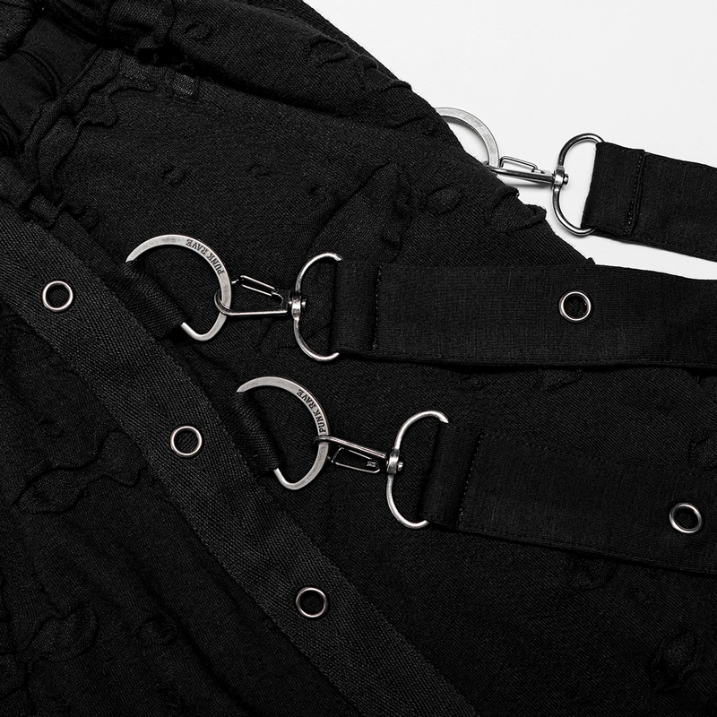 Close-up of detachable loops on Gothic Harajuku black pants, showcasing edgy design details and modern style.