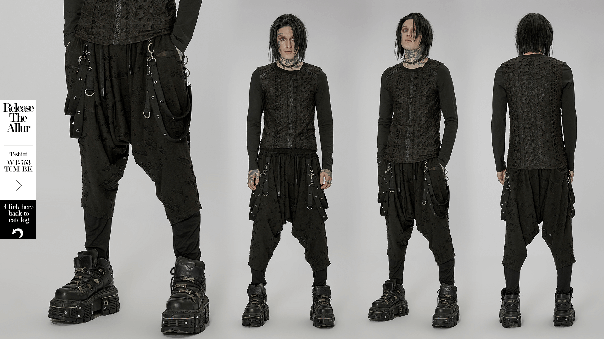 Pantalon noir gothique Harajuku avec boucles détachables
