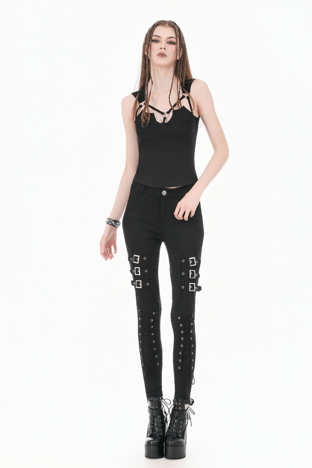 Gothic Harness Cutout Fitted Tank Top for Women