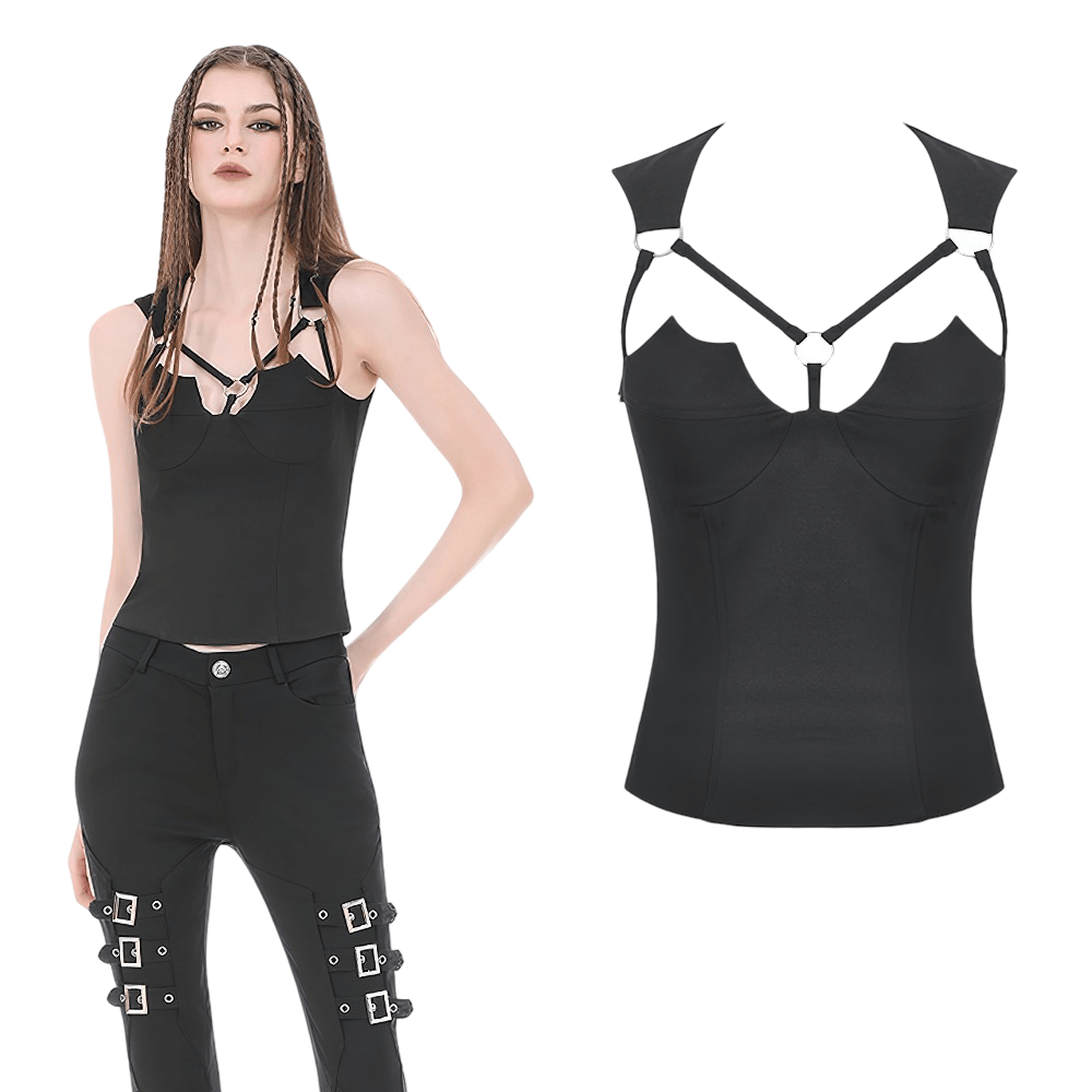 Gothic Harness Cutout Fitted Tank Top for Women