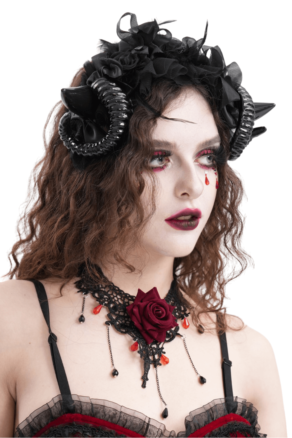 Gothic Headpiece with Horns and Ribbon Ties for Dark Fashion