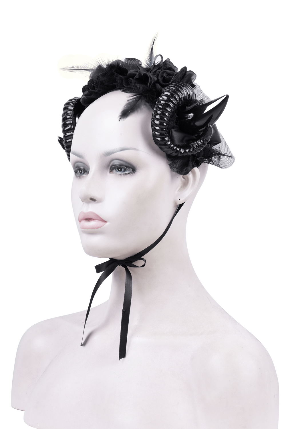 Gothic Headpiece with Horns and Ribbon Ties for Dark Fashion