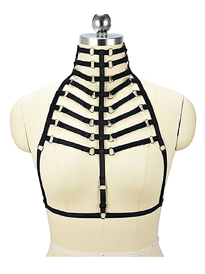 Gothic High Collar Garter Bra For Women / Sexy Body Harness Top / Elastic Underwear - HARD'N'HEAVY