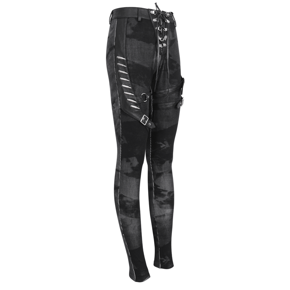 Gothic High-Waist Lace-Up Pants with Buckles and Straps