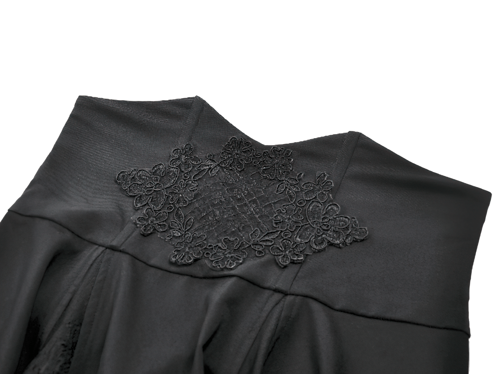 Gothic High Waist Maxi Skirt with Lace Panels detail showing elegant lace embellishment on waistband