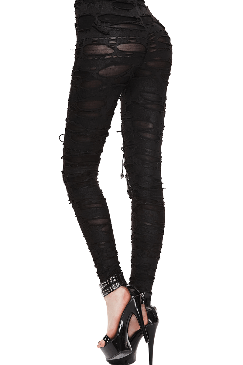 Gothic High Waist Pants for Women / Black Pant with Leather Hand Print on the Knees - HARD'N'HEAVY