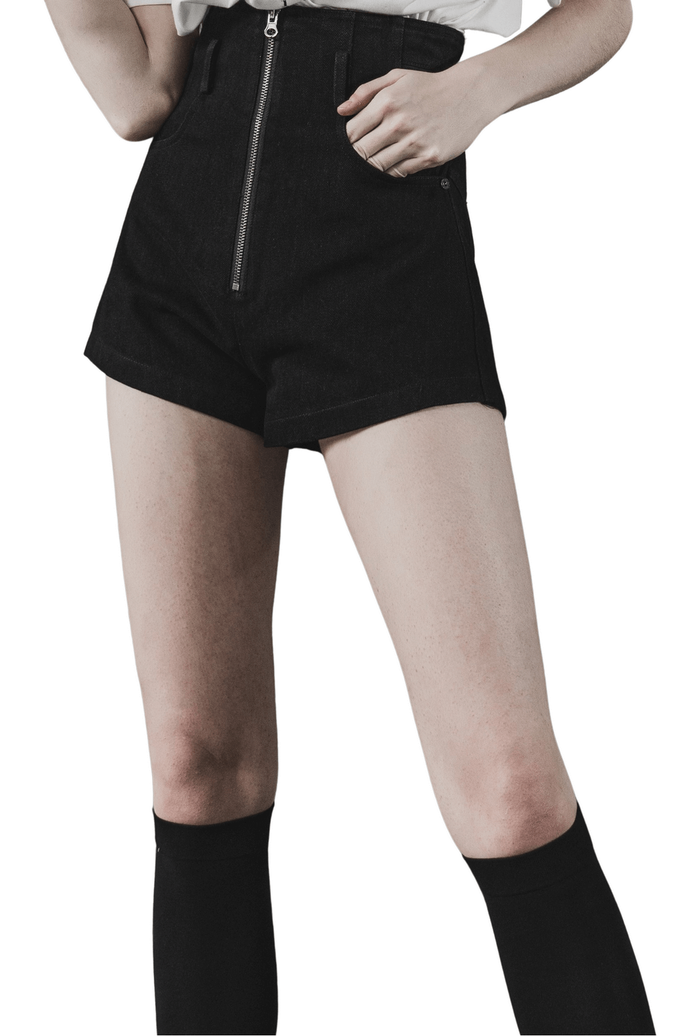 Gothic High Waist Zip Shorts with Detachable Belt