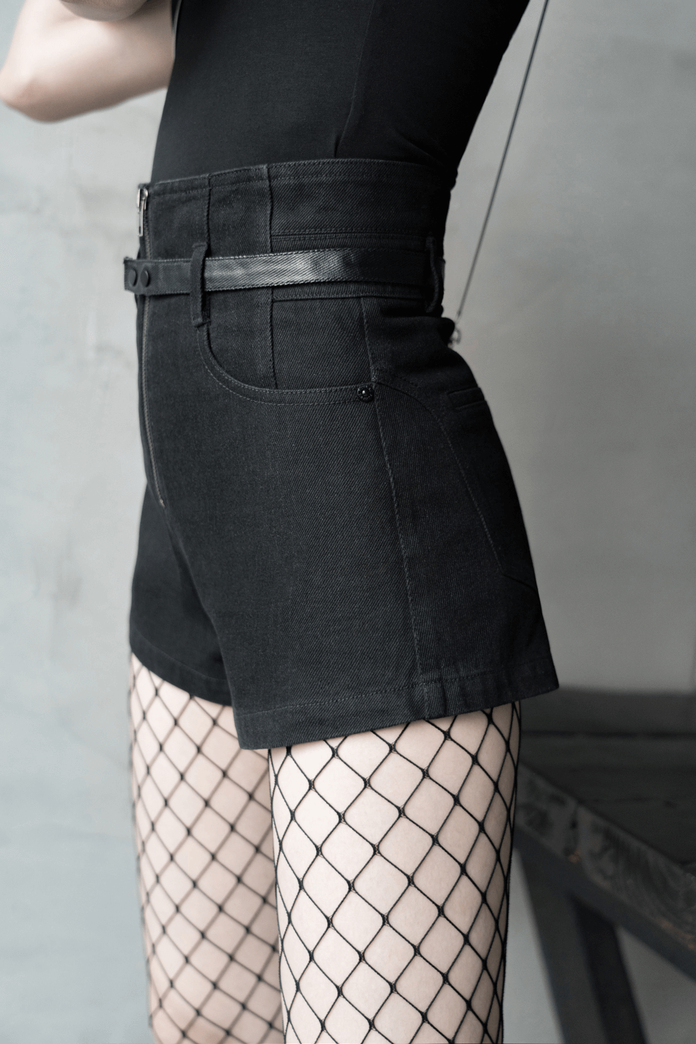 Gothic High Waist Zip Shorts with Detachable Belt