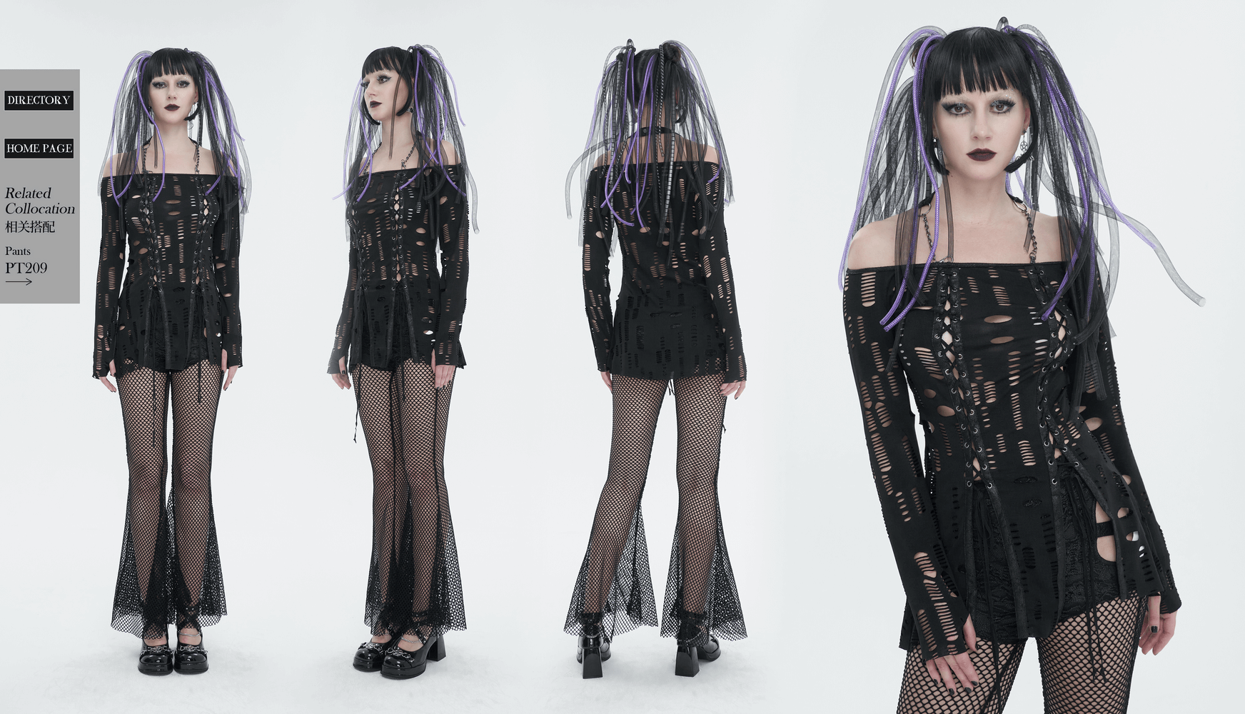 Gothic off-the-shoulder top with lace-up front and black chain halter neckline, showcasing edgy style and modern trends.