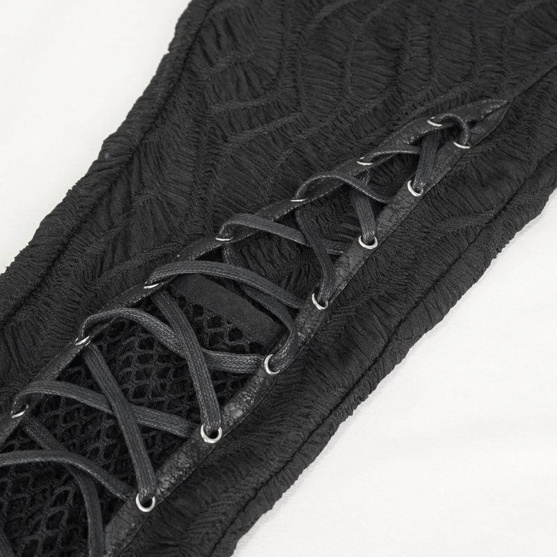 Gothic Hollow Out Lace-Up Leggings With Mesh Patchwork - HARD'N'HEAVY