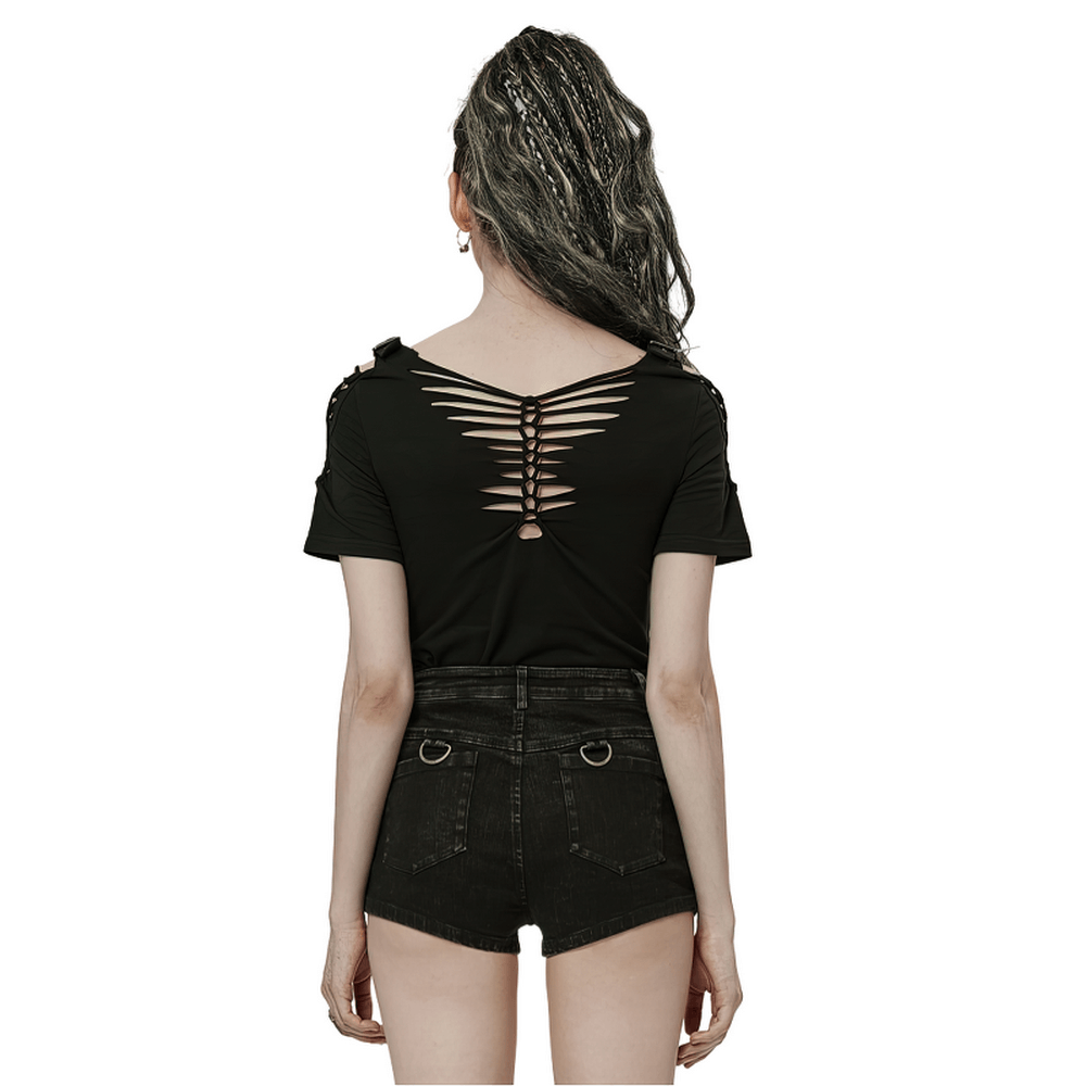 Gothic Hollow-Out Woven T-shirt Punk Streetwear