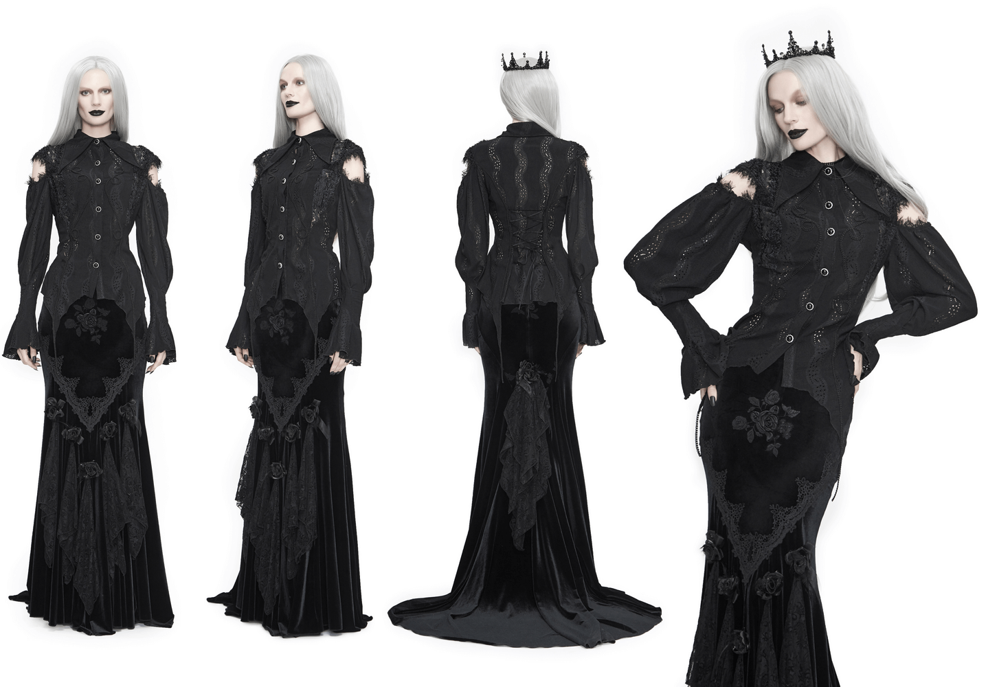 Gothic Hollowed-out Long Lantern Sleeves Blouse / Women's Irregular Shirts with Lace-up Back - HARD'N'HEAVY