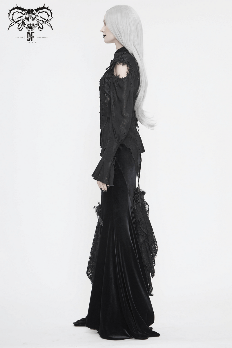 Gothic Hollowed-out Long Lantern Sleeves Blouse / Women's Irregular Shirts with Lace-up Back - HARD'N'HEAVY