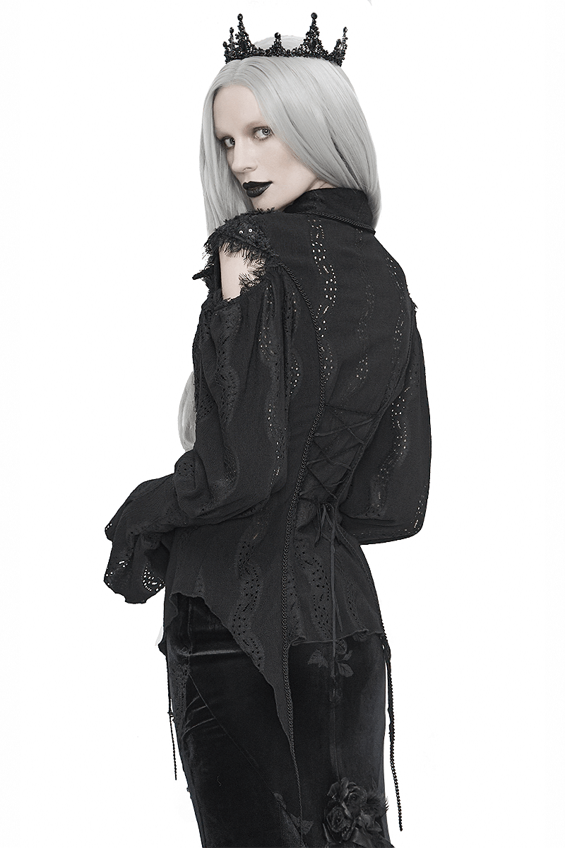 Gothic Hollowed-out Long Lantern Sleeves Blouse / Women's Irregular Shirts with Lace-up Back - HARD'N'HEAVY