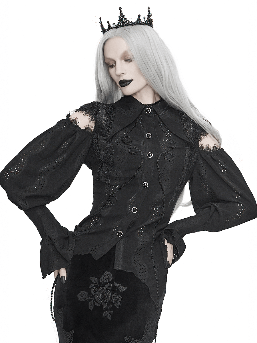 Gothic Hollowed-out Long Lantern Sleeves Blouse / Women's Irregular Shirts with Lace-up Back - HARD'N'HEAVY