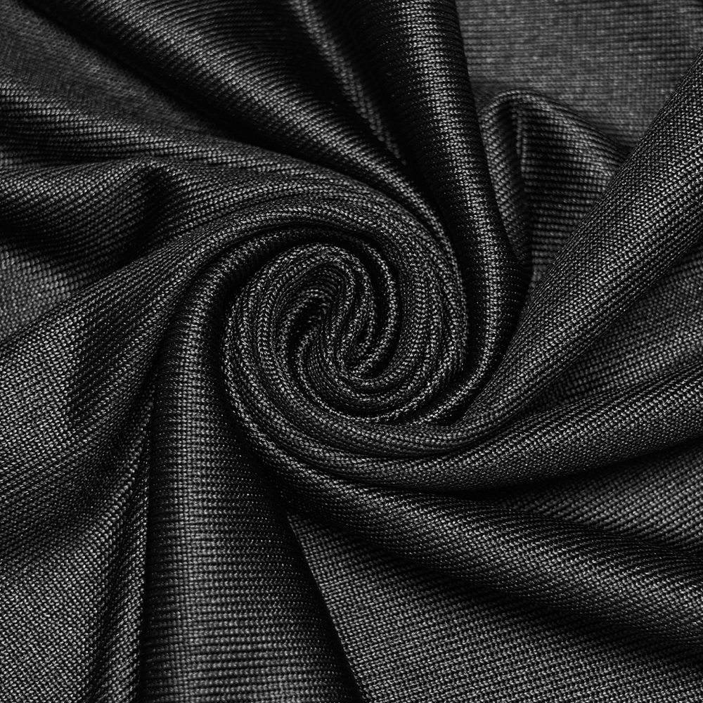 Gothic Hooded Asymmetric Mesh Dress for Women black knit fabric close-up, showcasing the texture and quality.