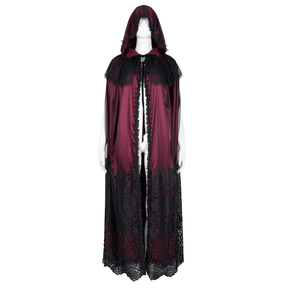 Gothic Hooded Cape with Lace and Satin Detailing