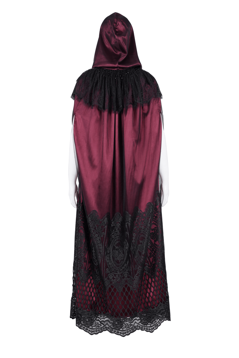 Gothic Hooded Cape with Lace and Satin Detailing