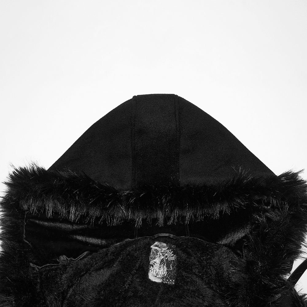 Gothic Hooded Cloak with Faux Fur Trim and Lace Hem