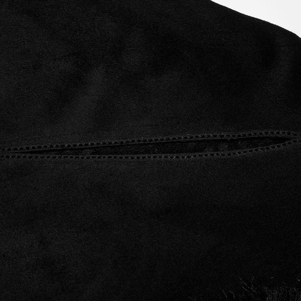 Gothic Hooded Cloak with Faux Fur Trim and Lace Hem