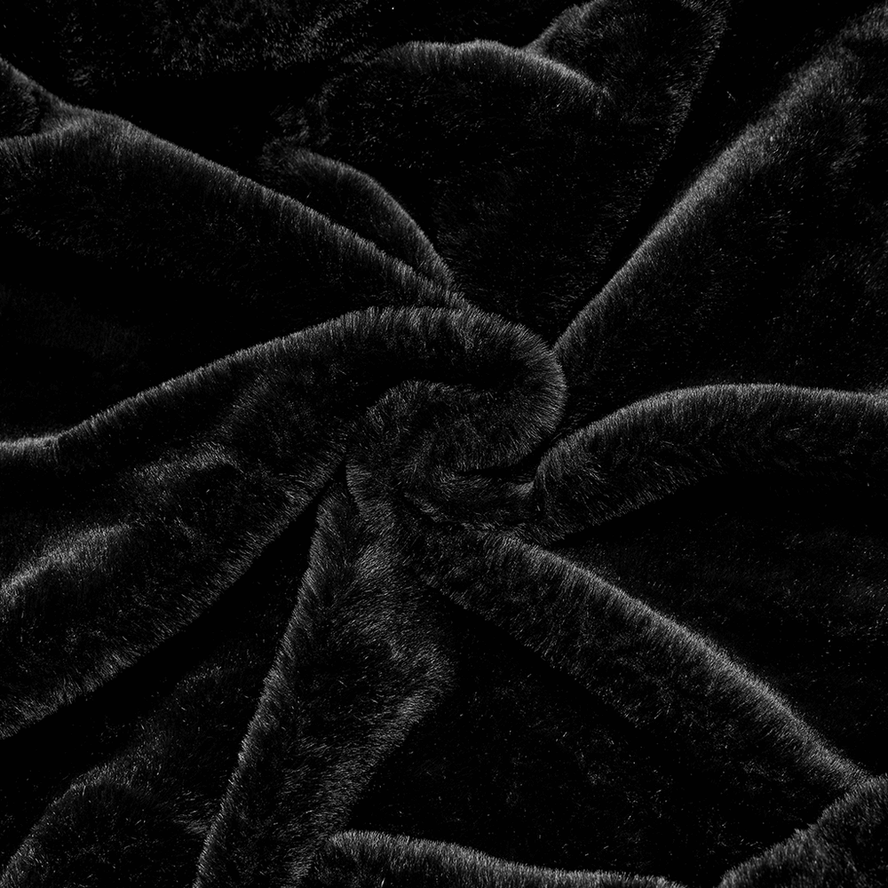 Gothic Hooded Cloak with Faux Fur Trim for Women, showcasing the luxurious black faux fur texture close-up.