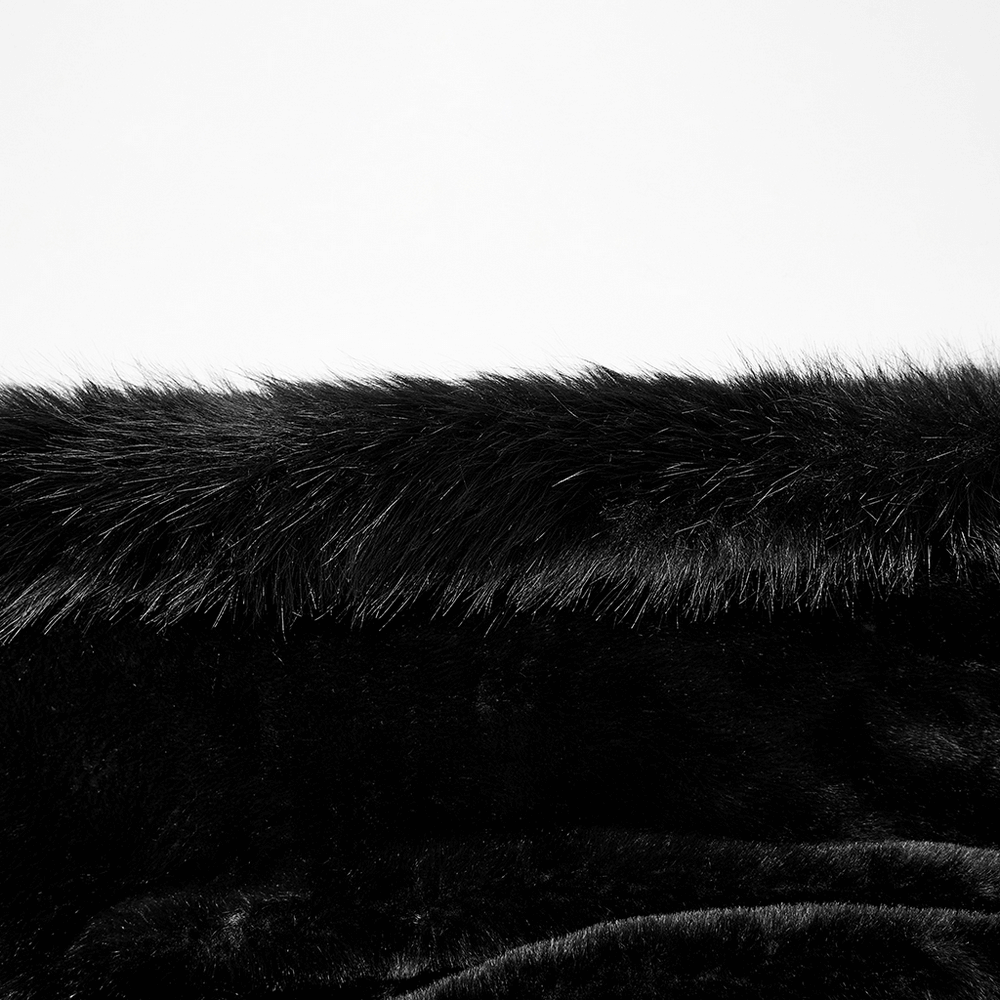 Close-up of faux fur trim on a Gothic Hooded Cloak with Faux Fur Trim for Women.