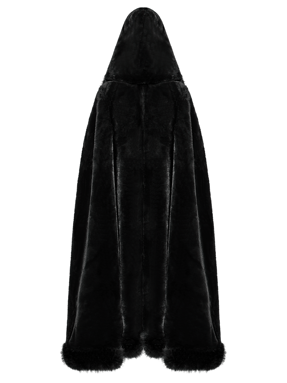 Gothic Hooded Cloak with Faux Fur Trim for Women displayed with a luxurious black finish and cozy faux fur edges.