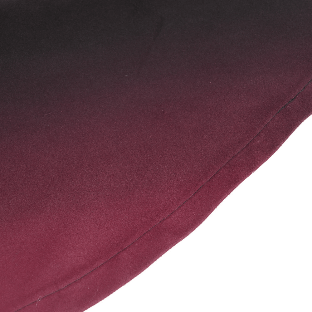Close-up of ombre red hem of Gothic hooded cloak, showcasing the rich gradient from black to deep red.