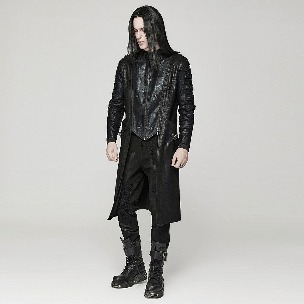 Gothic Hooded Coat with Detachable Cap and Mesh Sleeves - HARD'N'HEAVY