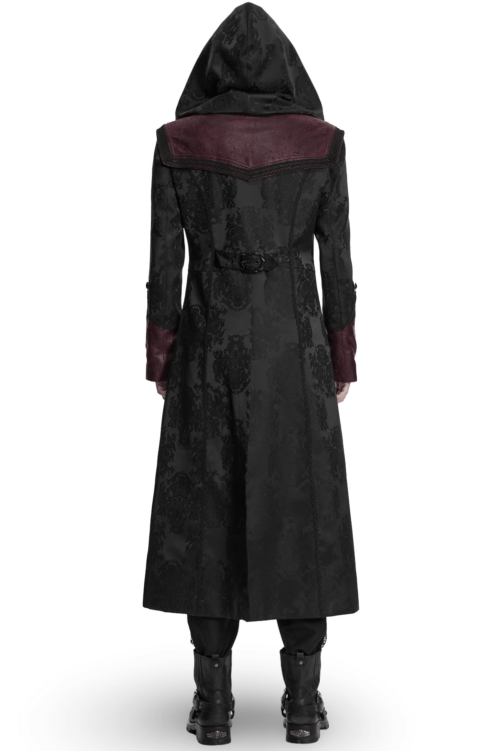 Gothic Kapuzenmantel aus Jacquard mit Lederbesatz
