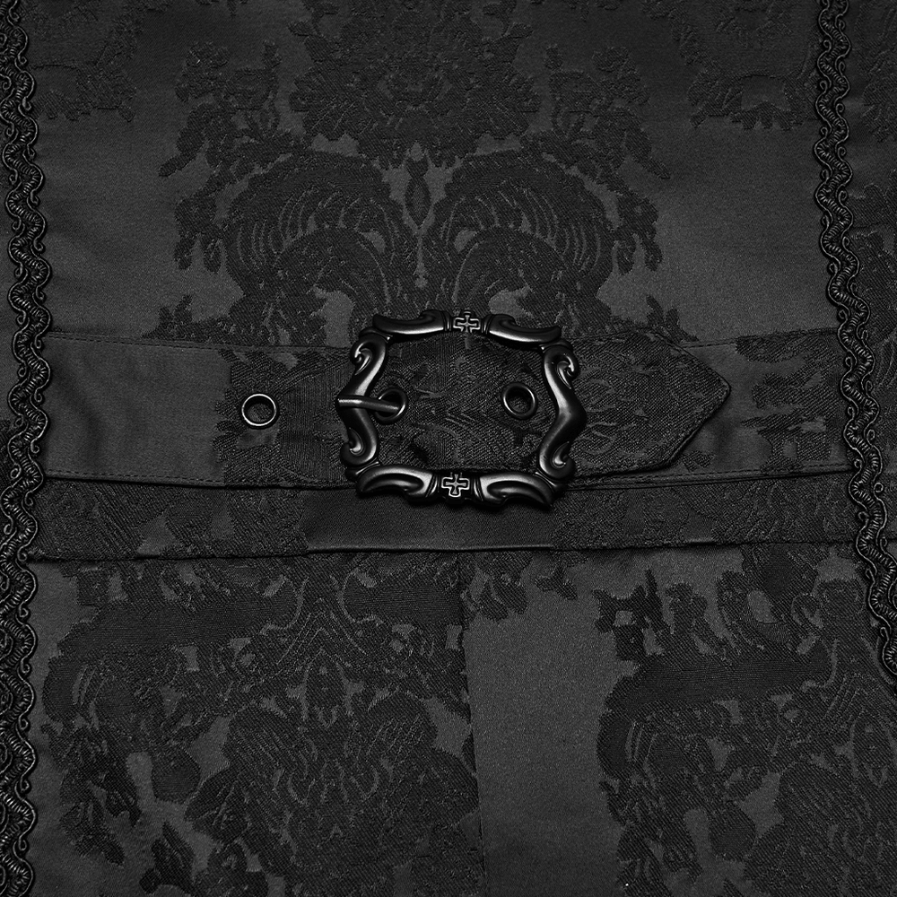Gothic Kapuzenmantel aus Jacquard mit Lederbesatz