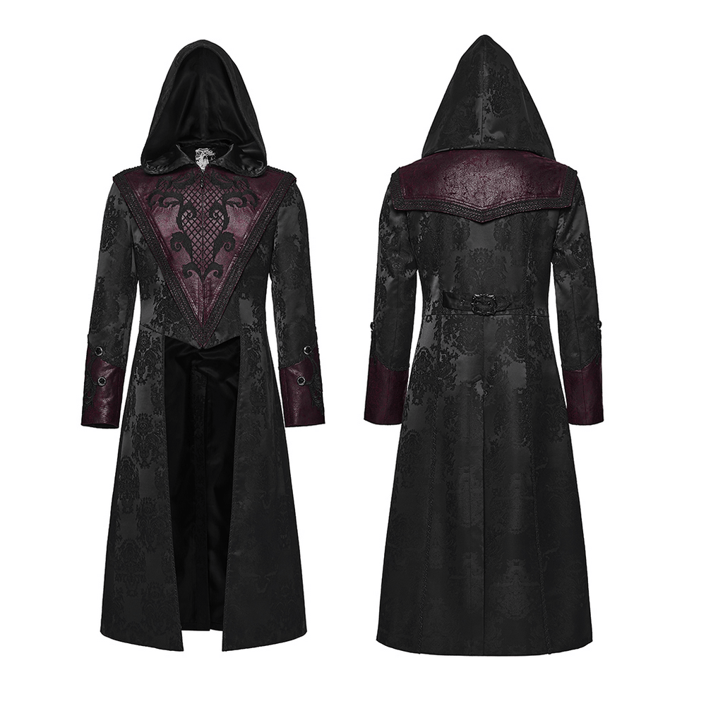 Gothic Kapuzenmantel aus Jacquard mit Lederbesatz