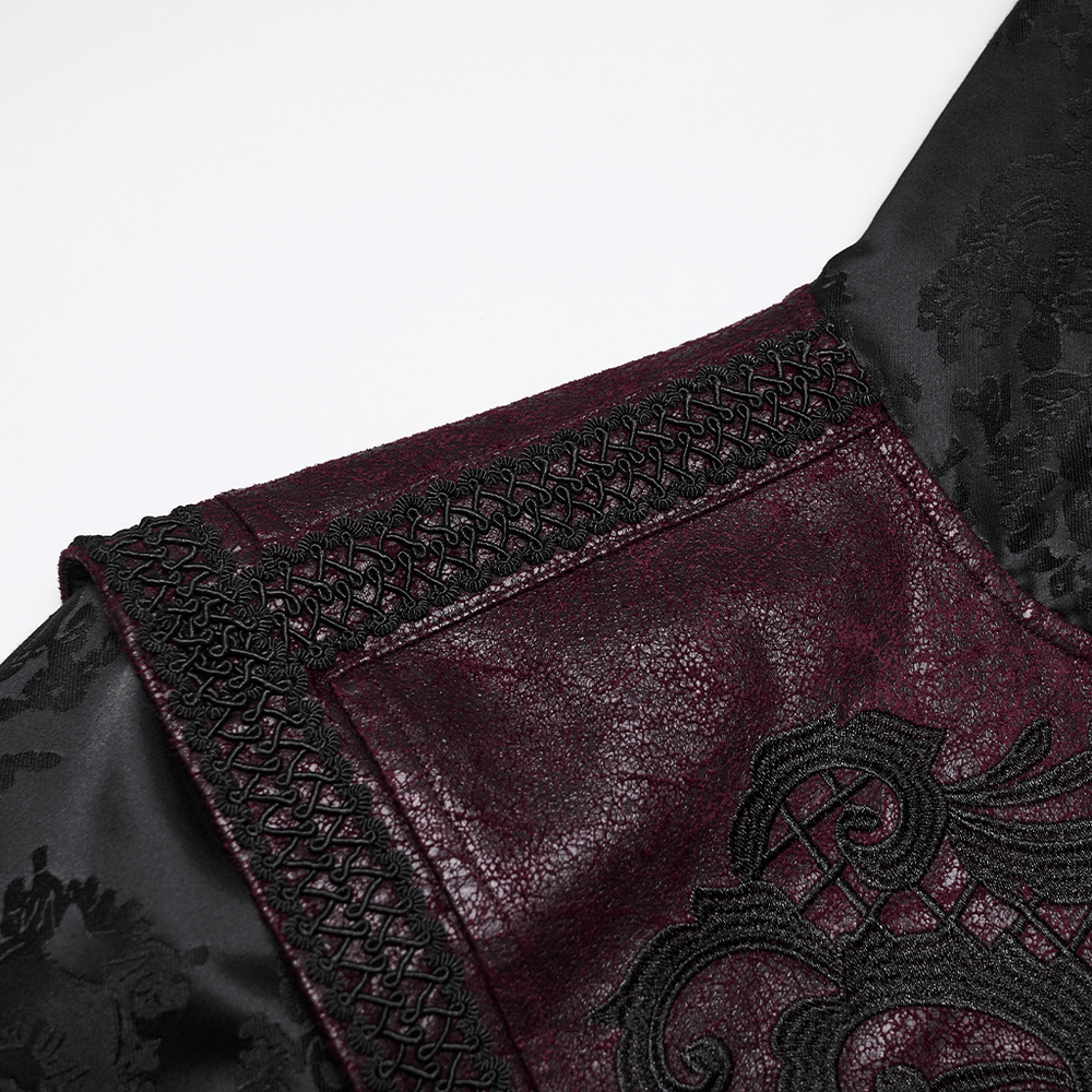 Gothic Kapuzenmantel aus Jacquard mit Lederbesatz