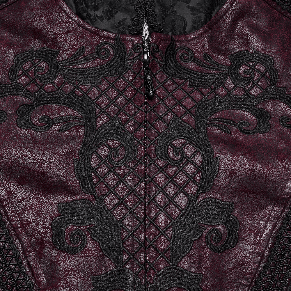 Gothic Kapuzenmantel aus Jacquard mit Lederbesatz