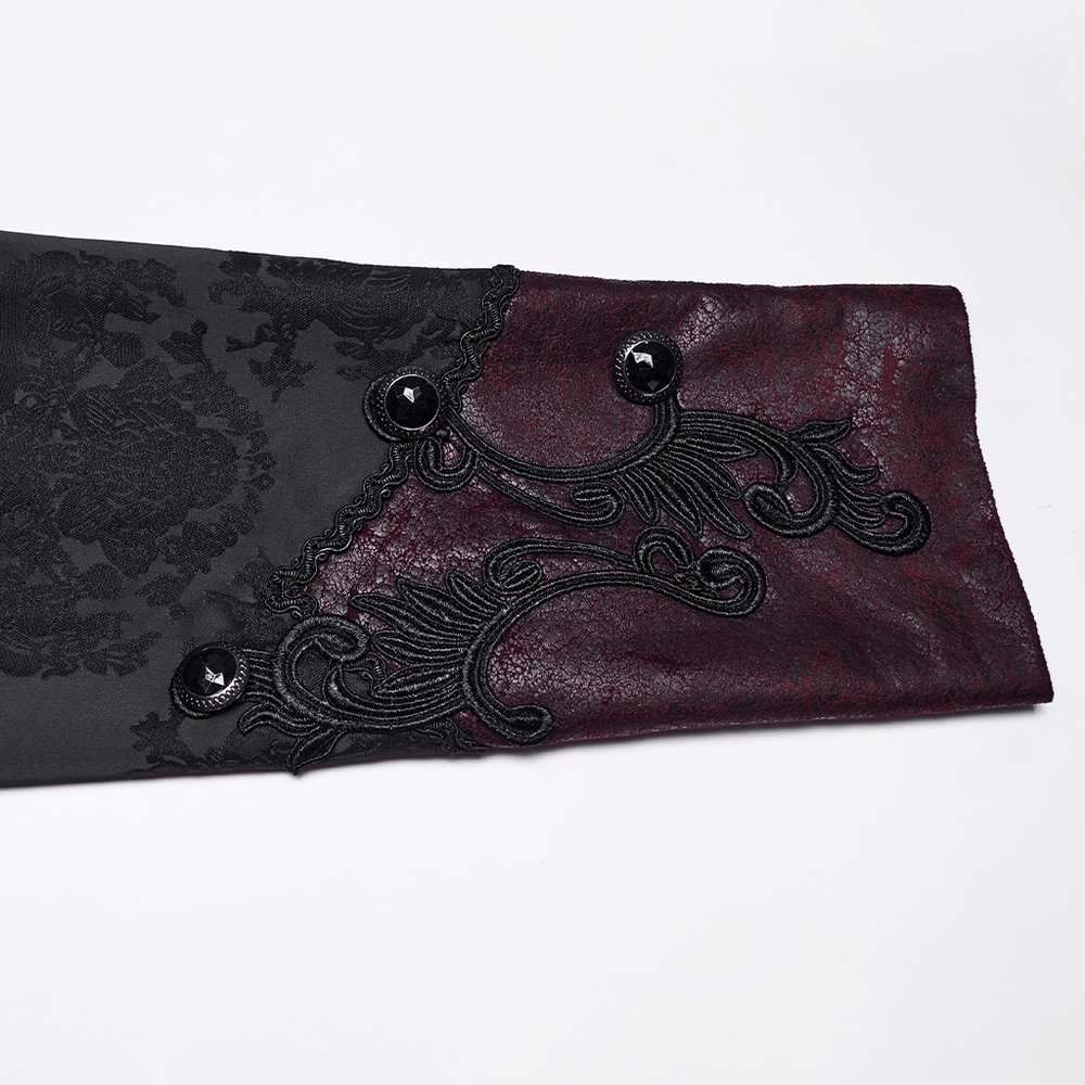Gothic Kapuzenmantel aus Jacquard mit Lederbesatz