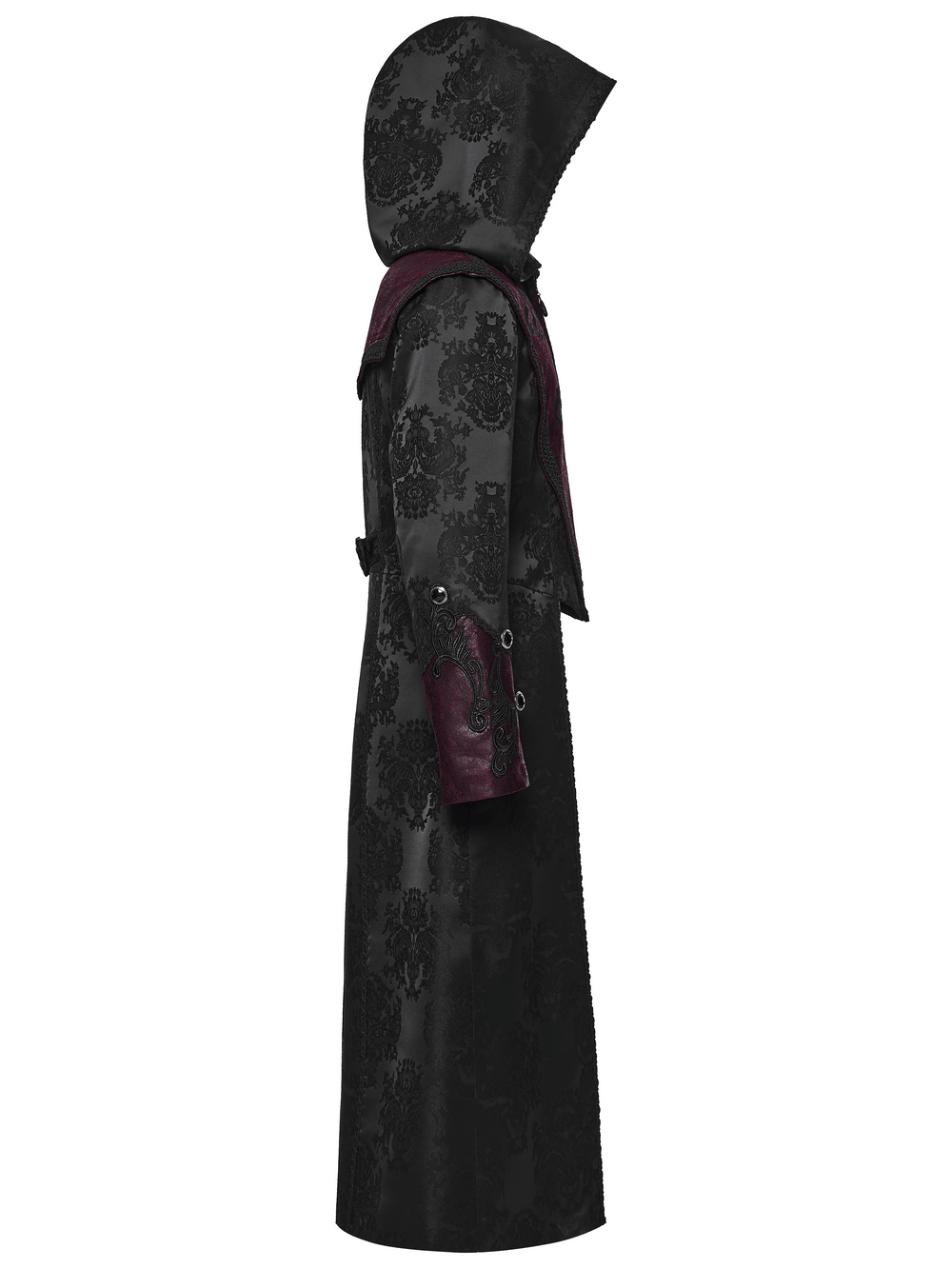 Gothic Kapuzenmantel aus Jacquard mit Lederbesatz