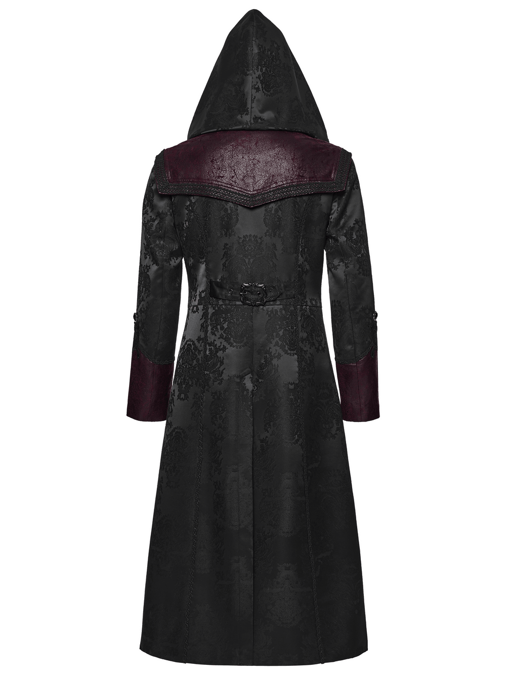 Gothic Kapuzenmantel aus Jacquard mit Lederbesatz
