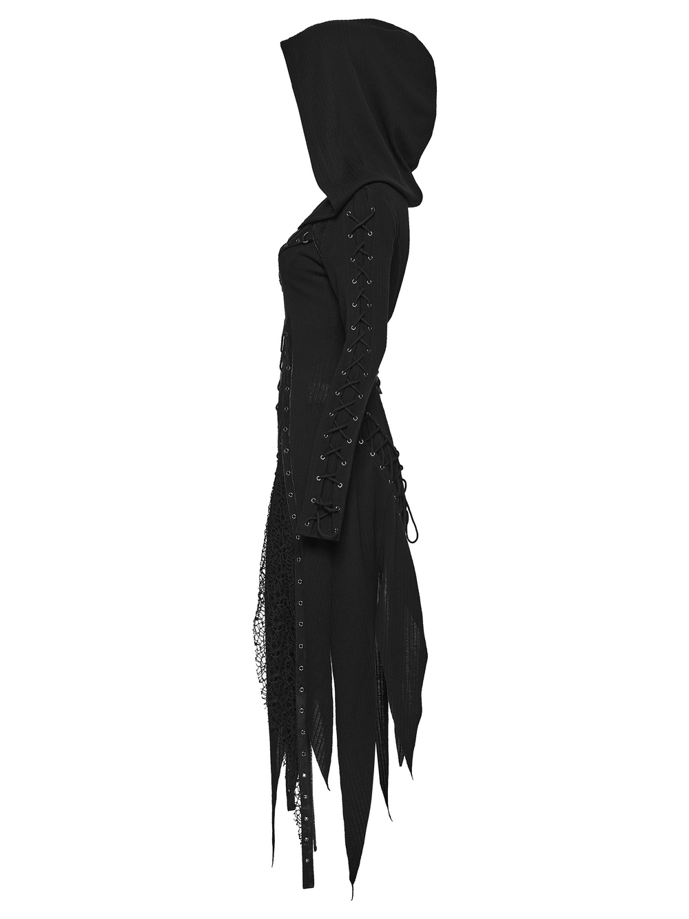 Gothic-Strickkleid mit Kapuze und asymmetrischem Saum
