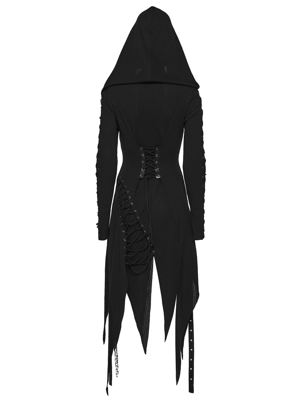 Gothic-Strickkleid mit Kapuze und asymmetrischem Saum