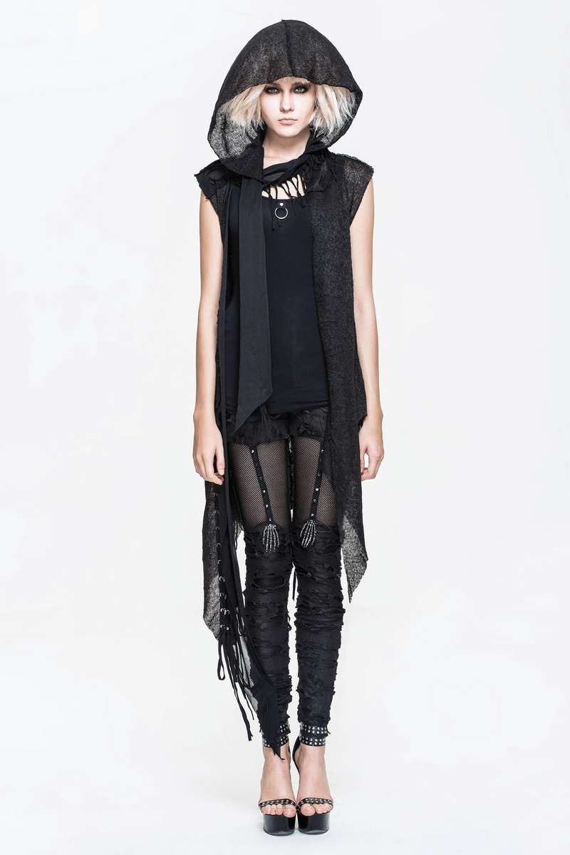 Gothic hooded lace cape featuring an asymmetric cut, perfect for a stylish women's costume look.
